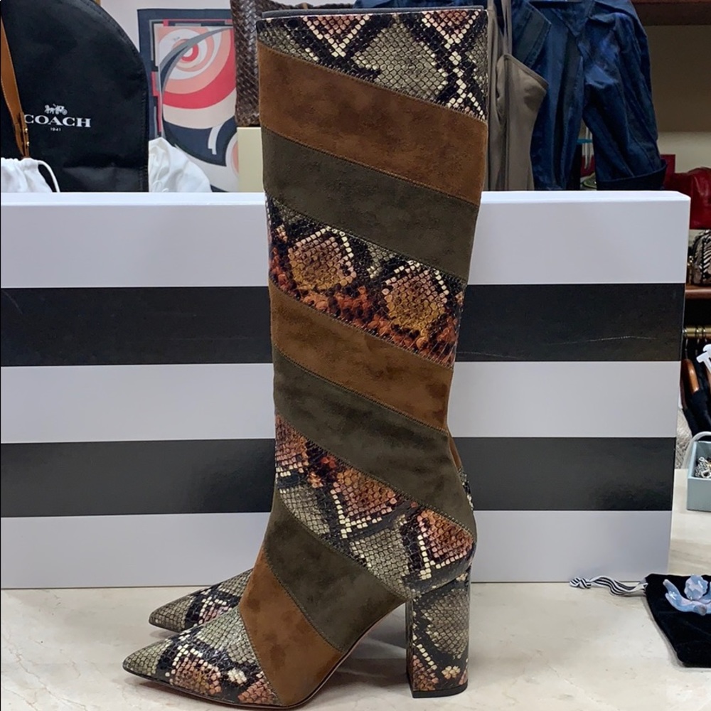 AQUAZZURA BOETTI BOOTS IN KENYA SNAKE AND SUEDE TALL BOOTS SIZE 8.5 - Picture 2 of 10